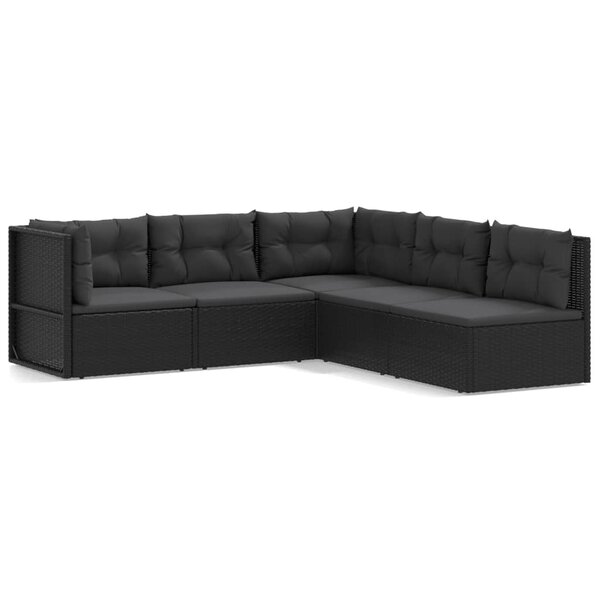 vidaXL Salon de jardin 5 Pièces avec coussins Noir Résine tressée