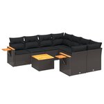 vidaXL Salon de jardin 9 Pièces avec coussins noir résine tressée