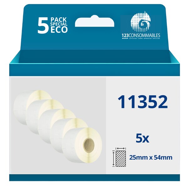 123CONSOMMABLES - Pack de 5 Rouleaux étiquettes compatibles avec DYMO 11352 grandes étiquettes de retour - 25mm x 54mm