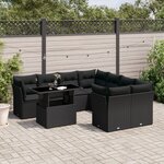 vidaXL Salon de jardin 9 Pièces avec coussins noir résine tressée
