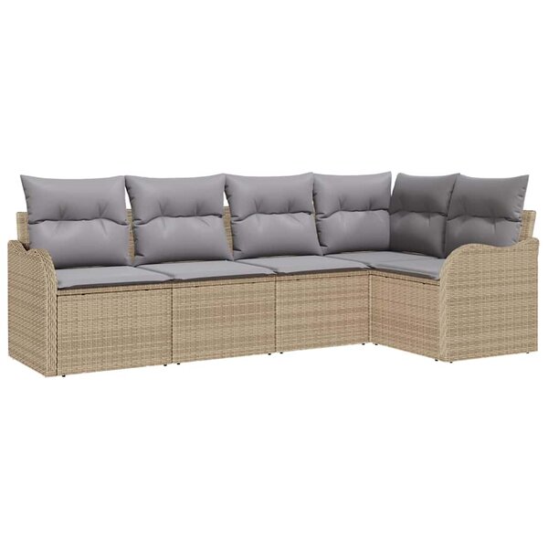 vidaXL Ensemble de canapé de jardin 5 Pièces Beige polyrotin