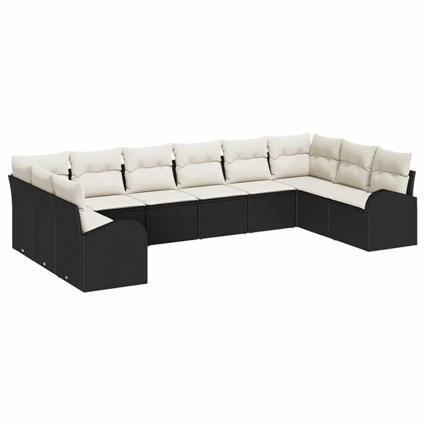 vidaXL Ensemble de canapé de jardin avec coussin 10 Pièces Noir  Crème
