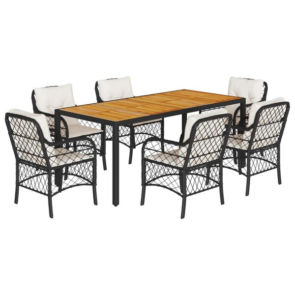 vidaXL Ensemble à manger de jardin coussins 7Pièces Noir Résine tressée