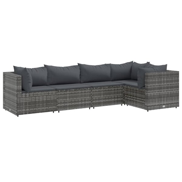 vidaXL Salon de jardin 5 Pièces avec coussins Gris Résine tressée