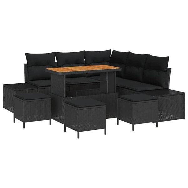 vidaXL Ensemble de canapé de jardin avec coussin 9 Pièces Noir Poly rotin