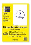 20 planches a4 - 2 étiquettes 210 mm x 148 mm autocollantes blanche par planche pour tous types imprimantes - jet d'encre/laser/photocopieuse
