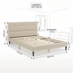 Lit rembourré 140x200 cm beige - avec sommier à lattes - cadre de lit double en tissu