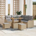 Canapé de Jardin 8 Pièces Beige Rattan Poly Acacia