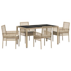 vidaXL Ensemble de salle à manger de jardin 5 pièces avec coussins beige en poly rotin