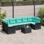 vidaXL Ensemble de canapé de jardin 8 Pièces Noir et turquoise polyrotin