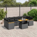 vidaXL Salon de jardin 8 Pièces avec coussins noir résine tressée