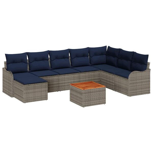 vidaXL Ensemble de canapé de jardin 9 Pièces Gris Poly rotin