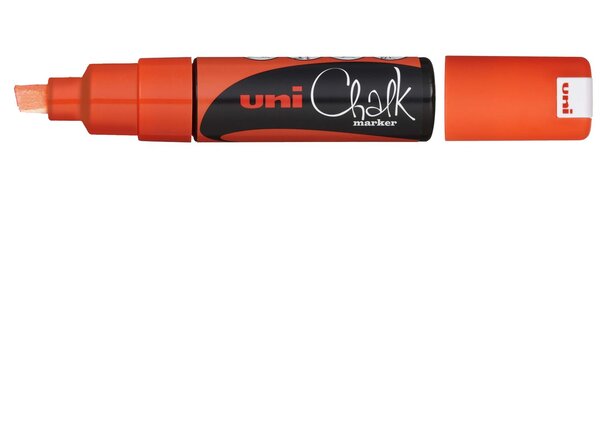 Marqueur craie Pointe biseautée large CHALK Marker PWE8K 8mm Orange Fluo x 6 UNI-BALL