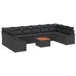 vidaXL Salon de jardin 11 pièces avec coussins en poly rattan noir et bois d'acacia