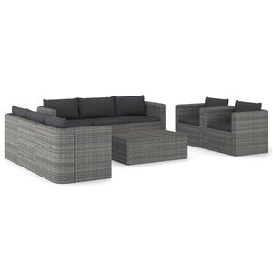 vidaXL Salon de jardin 9 Pièces avec coussins Résine tressée Gris
