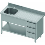 Plonge inox professionnelle - 1 etagère et 3 tiroirs - profondeur 600 - stalgast -  - acier inoxydable1200x600 x600x900mm