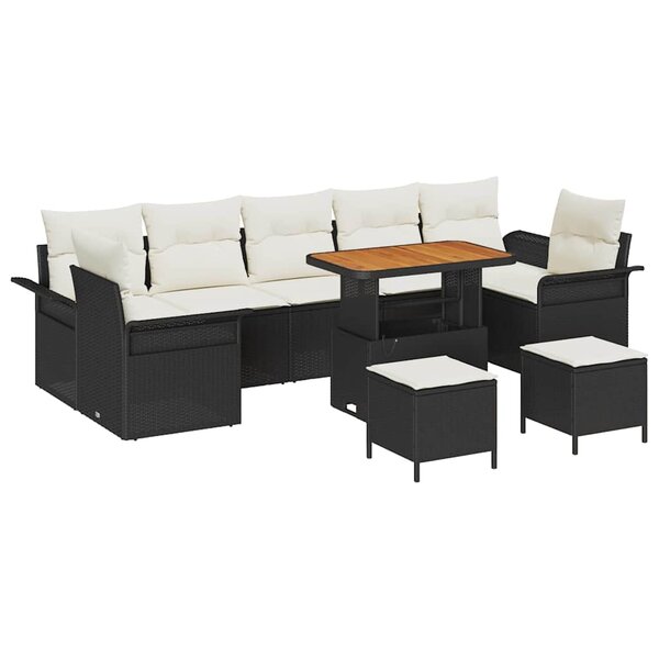 vidaXL Ensemble de canapé de jardin 10 Pièces Noir polyrotin