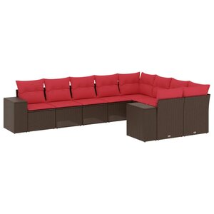 vidaXL Salon de jardin avec coussins 9 Pièces marron résine tressée