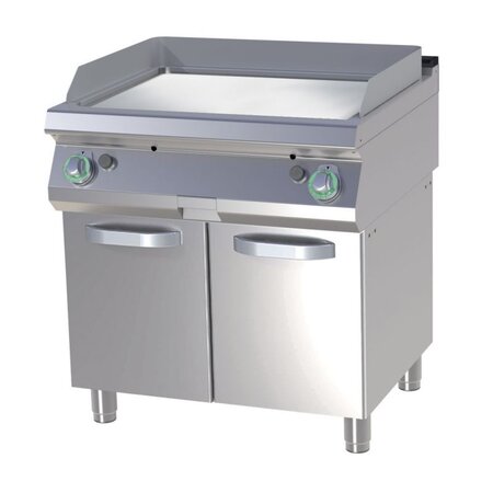 Plancha gaz double sur meuble ouvert plaque de cuisson lisse - 14 kw -  - chromé 800x730x900mm