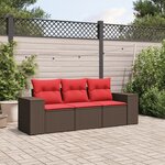 vidaXL Salon de jardin avec coussins 3 Pièces marron résine tressée