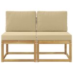 vidaXL 2 Pièce Sofa de milieu extérieur Bois d'Acacia Massif Blanc