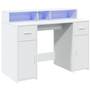Bureau table poste de travail meuble d'ordinateur informatique étude avec lumières LED 120 x 55 x 91 cm bois d'ingénierie blanc 02_0023404