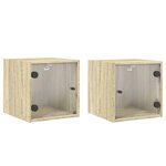 vidaXL Tables de chevet et portes vitrées 2Pièces chêne sonoma 35x37x35cm