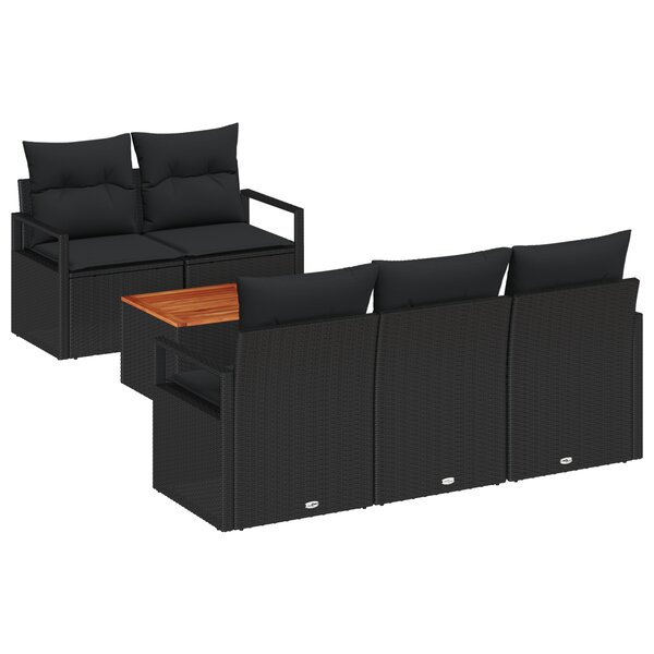 vidaXL Ensemble de Sofa de Jardin 6 Pièces Noir Standard