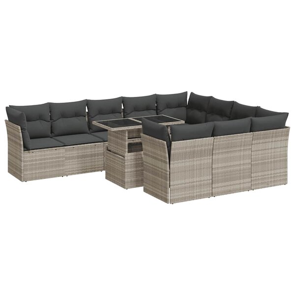 vidaXL Salon de jardin 11 Pièces avec coussins gris clair résine tressée