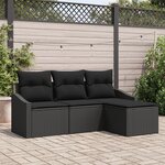 vidaXL Ensemble de canapé de jardin 4 pièces avec coussins Noir Rattan Poly