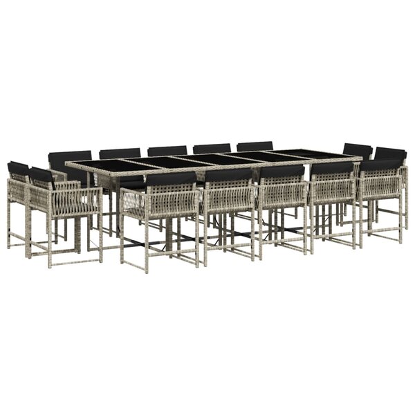 vidaXL Ensemble à manger de jardin et coussins 15 Pièces gris clair rotin