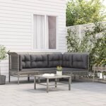 vidaXL Salon de jardin 4 Pièces avec coussins Gris Résine tressée