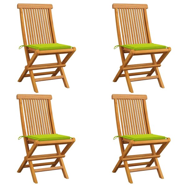 vidaXL Chaises de jardin avec coussins vert vif lot de 4 Bois de teck