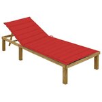 vidaXL Chaise longue avec coussin rouge Bois de pin imprégné