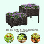 Jardinière sur pieds carré potager 2 étages dim. 80L x 40l x 44H cm insert d'irrigation plastique chocolat