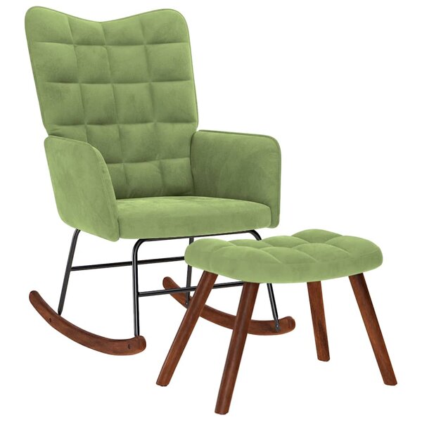 vidaXL Chaise à bascule avec repose-pied vert clair velours