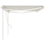 vidaXL Auvent manuel rétractable avec LED 5x3 m Crème