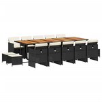 vidaXL Ensemble à manger de jardin 15 Pièces coussins noir résine tressée