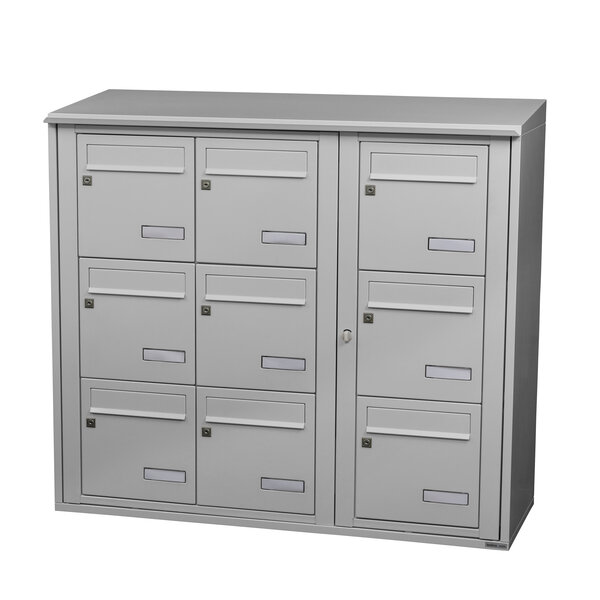 Bloc collectif Leabox 3x3 grade 3 simple face extérieur fixation murale gris clair ral 7035 finition brillante