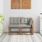 vidaXL Canapé d’extérieur milieu et coin avec coussin 2 Pièce Naturel
