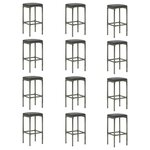 vidaXL Meuble de bar de jardin 16 Pièces et coussins Résine tressée Gris