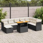 vidaXL Salon de jardin avec coussins 9 Pièces noir résine tressée acacia