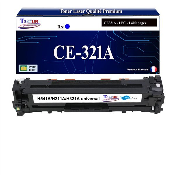 T3AZUR - Toner compatible avec CE321A pour HP LaserJet Pro CM1415 CM1415FN CM1415FNW CM1416FNW CM1417FNW CM1418FNW - Cyan
