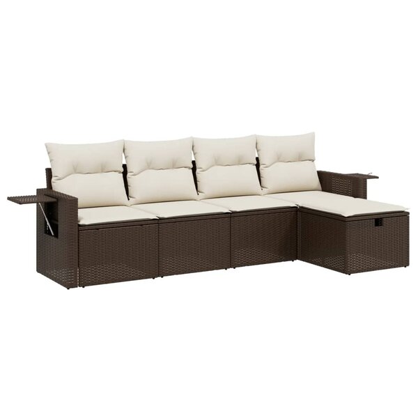vidaXL Salon de jardin avec coussins 5 Pièces marron résine tressée
