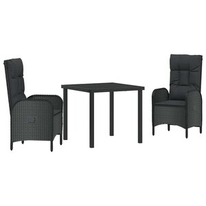 vidaXL Ensemble de salle à manger pour jardin 3 Pièces Noir polyrotin