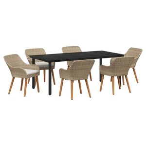 vidaXL Ensemble de salle à manger pour jardin 7 Pièces Beige polyrotin