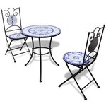 vidaXL Ensemble de bistro 3 Pièces Carreaux céramiques Bleu et blanc