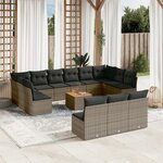 vidaXL Salon de jardin avec coussins 14 Pièces gris résine tressée