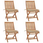vidaXL Chaises pliables de jardin avec coussins lot de 4 Teck solide