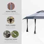 Tonnelle barnum de jardin pop-up pliant 3 96l x 3 96l x 2 68h m acier polyester sac transport à roulettes gris